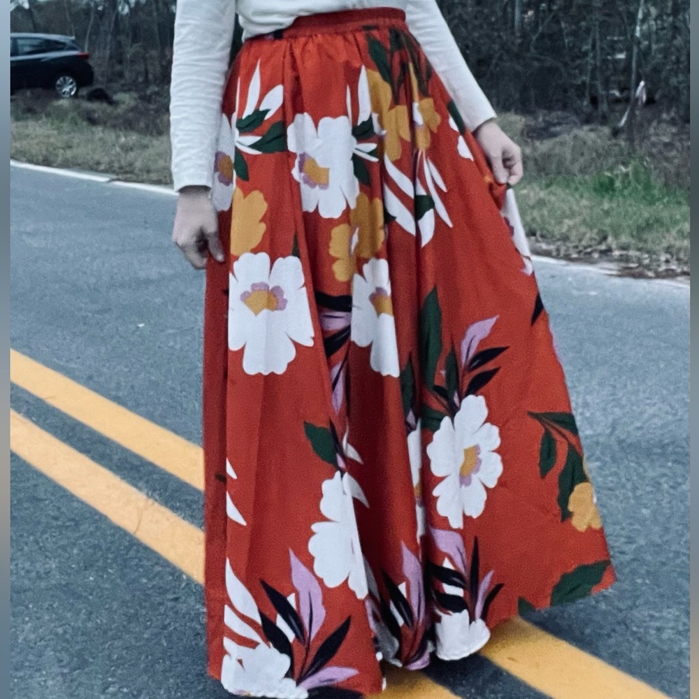 Cato orange skirt with flowers print, size small